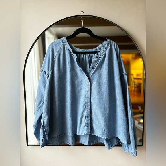 MADEWELL | Denim Collarless Ruffle-Sleeve Shirt | size 3X - Picture 11 of 11